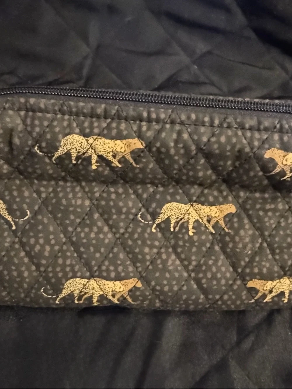 Americana by Sharif Quilted Leopard Print Makeup Bag Cosmetic Case